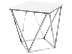 Ława SILVER B II 50x50 biała/stalowa, szklana, SIGNAL