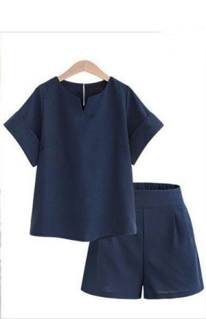 Biznesowy elegancki komplet damski na lato XXXL GRANATOWY
