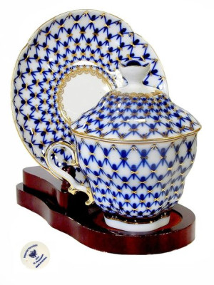  Filiżanka z pokrywką  siatka kobaltowa  Imperial Porcelain Łomonosow 250 m