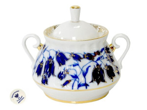 Oryginalna cukiernica porcelanowa Łomonosow zdobiona złotem i kobaltem