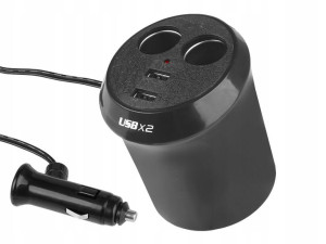 Rozgałęziacz zapalniczki kubek 12/24V podwójny USB
