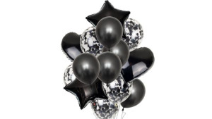 Balony Zestaw CZARNE Gwiazda Serce Konfetti 10szt