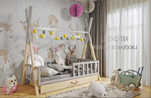Łóżko 1 osobowe TIPI 160x80 z materacem + SZUFLADA