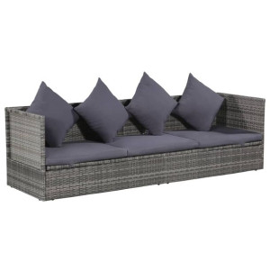 Leżanka ogrodowa, szara, 200 x 60 cm, rattan PE