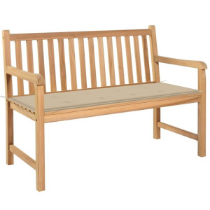 Ławka ogrodowa z beżową poduszką, 120 cm, lite drewno tekowe
