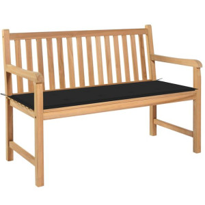 Ławka ogrodowa z czarną poduszką, 120 cm, lite drewno tekowe