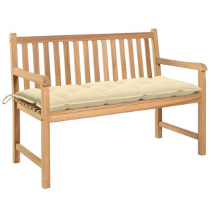 Ławka ogrodowa z kremową poduszką, 120 cm, lite drewno tekowe