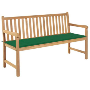 Ławka ogrodowa z zieloną poduszką, 150 cm, lite drewno tekowe