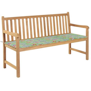 Ławka ogrodowa z poduszką w liście, 150 cm, lite drewno tekowe