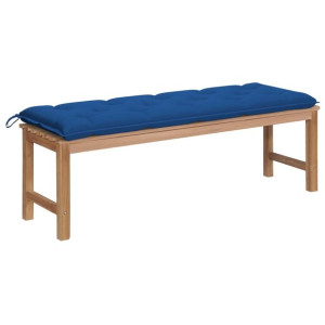 Ławka ogrodowa z niebieską poduszką, 150 cm, lite drewno tekowe