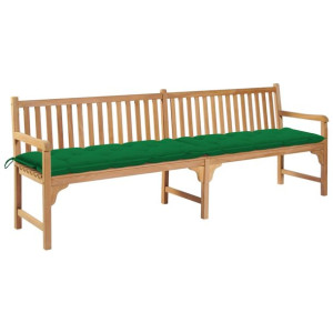 Ławka ogrodowa z zieloną poduszką, 240 cm, lite drewno tekowe
