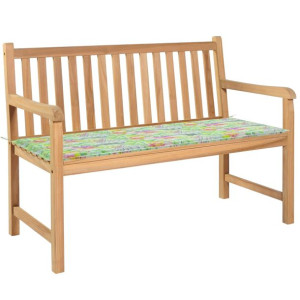 Ławka ogrodowa z poduszką w liście, 120 cm, lite drewno tekowe