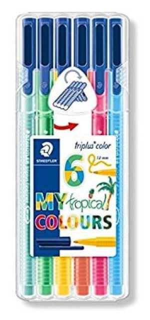 STAEDTLER Flamastry pisaki trójkątne 6 kolorów TROPICAL