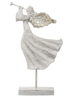 Figurka Anioł z trąbką srebrny 52x28x11 cm