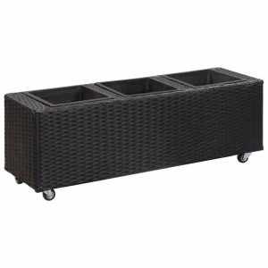 Podwyższona donica z 3 wkładami 100x30x36 cm, rattan PE, czarna