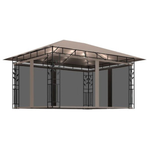 Altana z moskitierą i sznurem lampek LED, 4x3x2,73 cm, taupe
