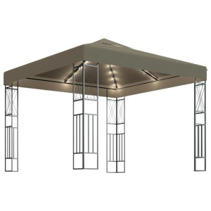 Altana ze sznurem lampek LED, 3x3 m, tkanina w kolorze taupe