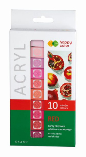 Farby akrylowe HAPPY COLOR 10 kolorów 12 ml CZERWONE