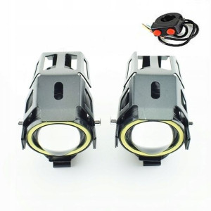 2 X Halogen Motocyklowy U7 Led+ring+włącznik Czarn