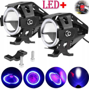 2xhalogen Motocyklowy U7 +ring Blue+włącznik Black