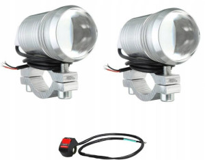 2x Dalekosiężny halogen moto MINI+WŁĄCZNIK SREBRNY