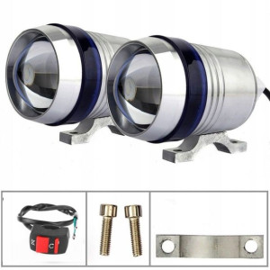 2xHalogen motocyklowy U3 srebrny z ringiem blue+wł
