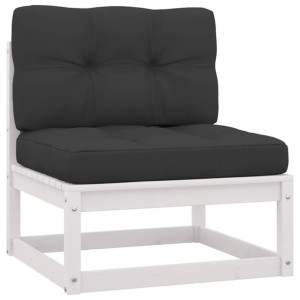 Ogrodowa sofa środkowa z antracytowymi poduszkami, białe drewno