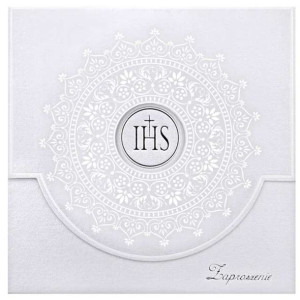 Zaproszenia na Komunię "IHS ornamentem", biały, PartyDeco, 10 szt