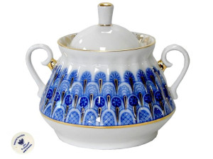 Oryginalna cukiernica porcelanowa Łomonosow kobaltowe łezki