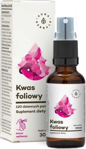 Witamina B9 kwas foliowy w aerozolu 240 aplikacji 30ml AURA HERBALS