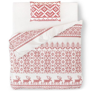 AmeliaHome Pościel świąteczna JOLLY 155x220 + 80x80x1 różowa