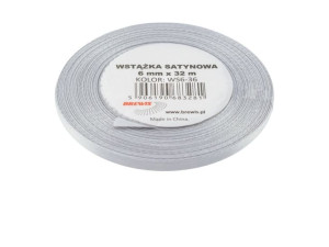 Wstążka satynowa 6mmx32m srebrna Brewis