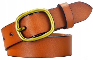 damski pasek elegancki klamra złota skórzany mocny