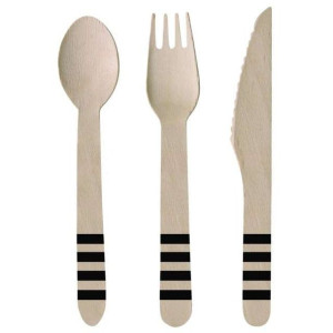 Sztućce drewniane "Kicker Partz", czarne, 16 cm, 24 szt