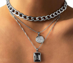 damski modny naszyjnik multi choker łańcuch perły