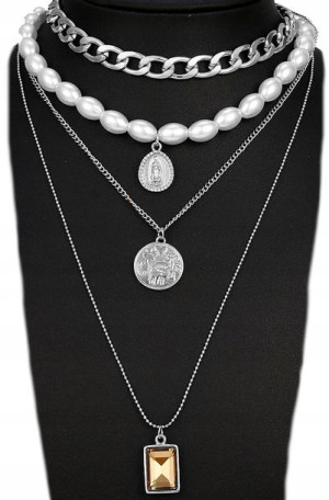damski modny naszyjnik choker łańcuch perły moneta