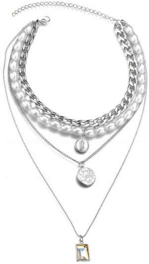 damski modny naszyjnik choker łańcuch perły moneta