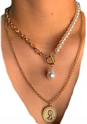 damski modny naszyjnik choker łańcuch z perłami