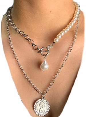 damski modny naszyjnik choker łańcuch z perłami