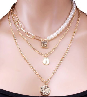 damski modny naszyjnik multi choker łańcuch perły