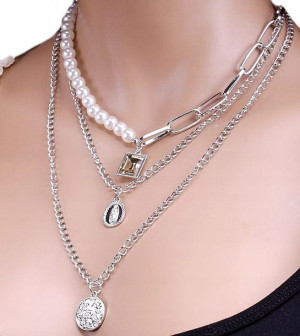 damski modny naszyjnik multi choker łańcuch perły
