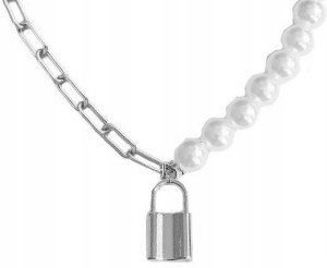 damski naszyjnik perły boho choker kłódka łańcuch