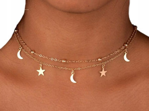 naszyjnik celebrytka złoty księżyc choker gwiazdki