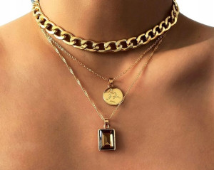 damski modny naszyjnik łańcuch multi choker perły