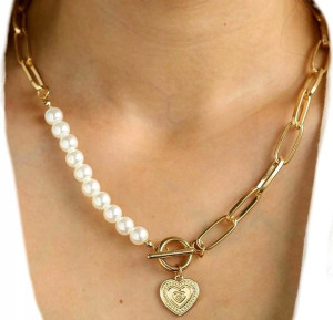 naszyjnik perły choker perełki serce sekretnik