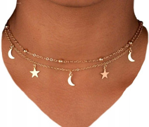 naszyjnik złoty księżyc choker gwiazdki celebrytka