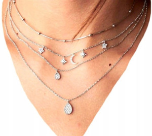 naszyjnik srebrny łańcuch choker gwiazdki księżyc