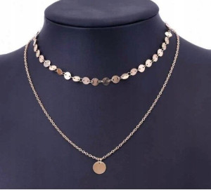 złoty mult naszyjnik łańcuszek długi moneta choker