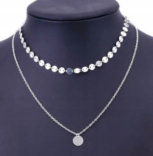 srebrny naszyjnik łańcuszek długi moneta choker