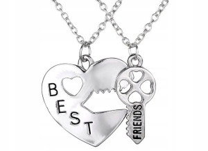 srebrny damski naszyjnik best friends 2w1 serce